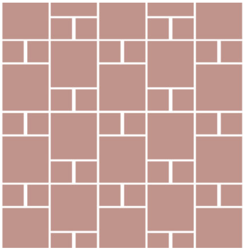 Rutnätsmönster av rosabeige fyrkanter med vita linjer och små rektanglar ovan och under