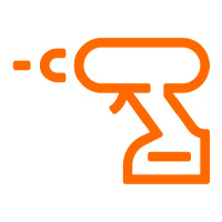 Orange stiliserad futuristisk leksakspistol på vit bakgrund