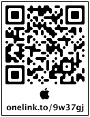 Svartvit QR-kod med Apple-logotyp och texten “onelink.to/9w37gj”