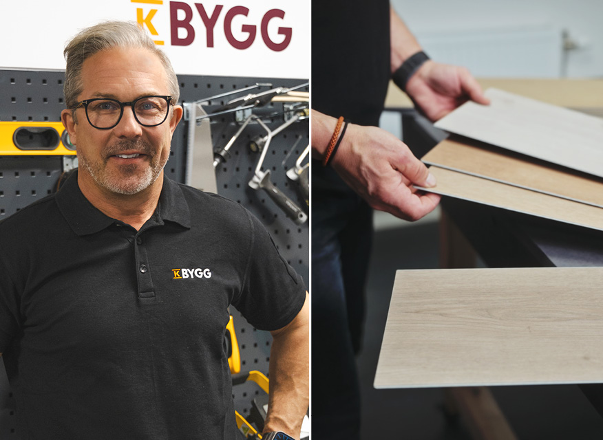 Hantverkaren Matte Karlsson testar golv