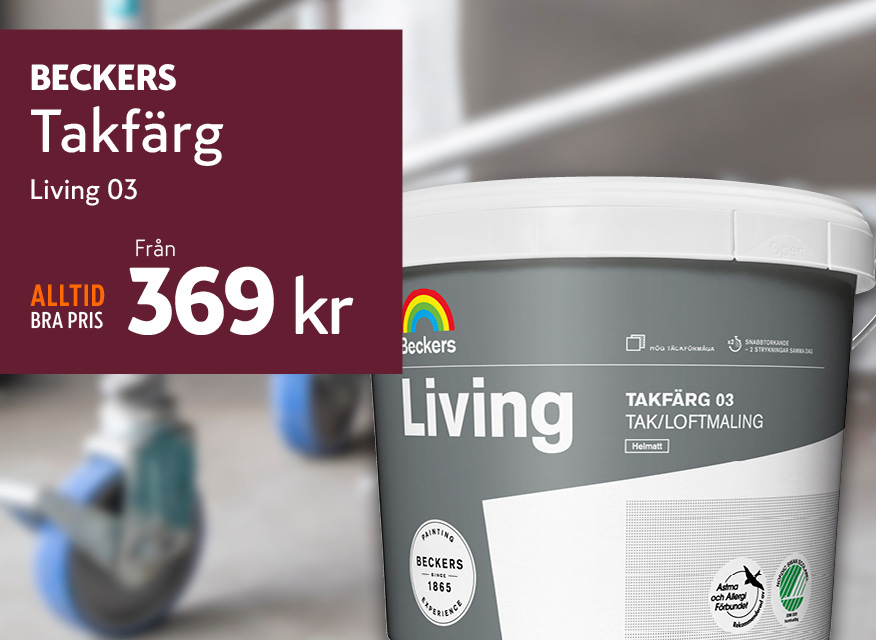 Beckers Living 03 Takfärg – vit
Helmatt färg för tak och loft, ger ett jämnt och snyggt resultat.
Pris från 369 kr.