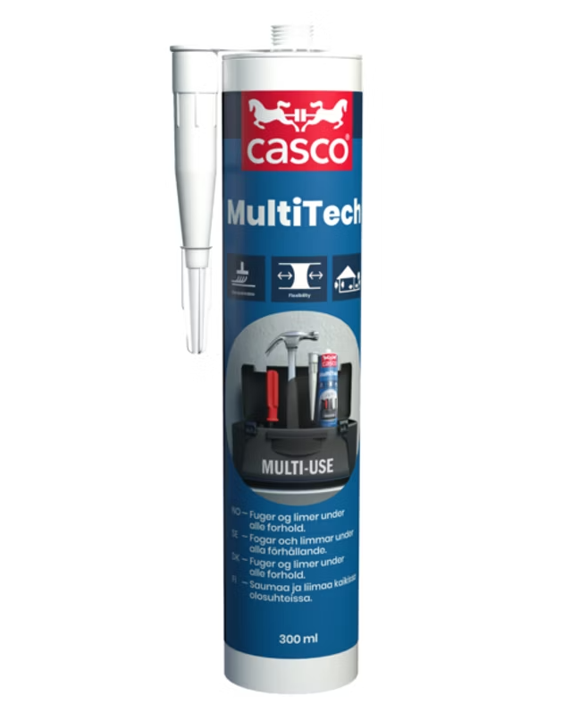 Casco MultiTech 300 ml blå förpackning med vit munstycksadapter och röd Casco-logotyp