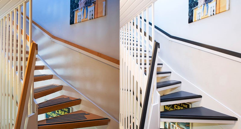 Trappan färe och efter renovering.