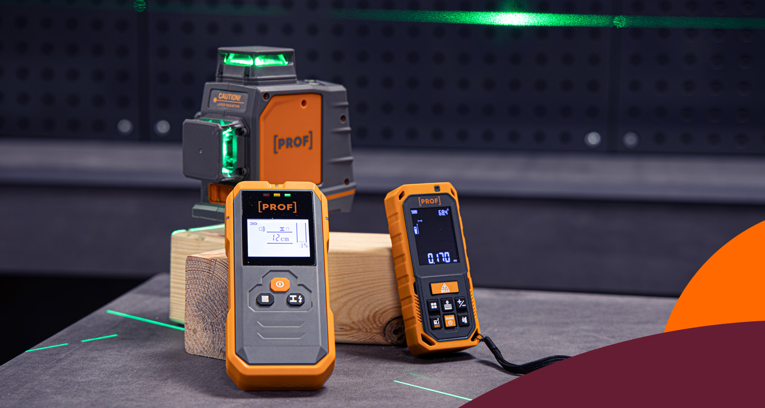 Linjelaser, avståndsmätare och universaldetektor. 