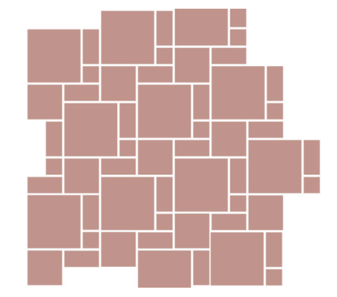 Mosaik av dammrosa rektanglar och kvadrater med vita mellanrum.