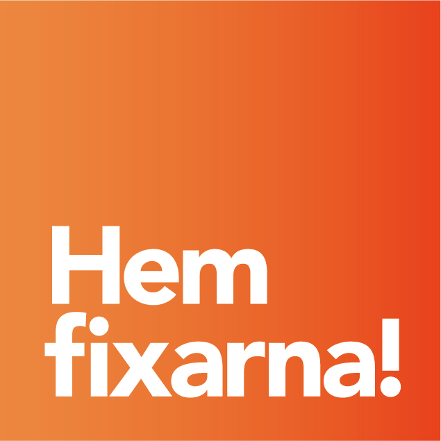 Bilden visar en orange bakgrund med vit text: "Hem fixarna!" – troligen en reklam- eller logotypbild för ett företag inom hemservice eller support.