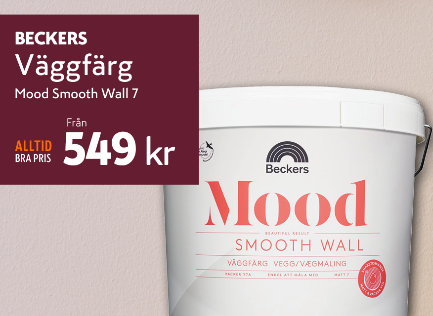 Beckers Mood Smooth Wall 7 Väggfärg
Matt väggfärg som ger en vacker, slät yta och är enkel att måla med.
Pris från 549 kr.