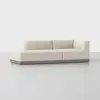 A modern, low-profile sectional sofa with cream-colored upholstery and a wooden base, set against a plain white background. The sofa features clean lines and a right-angle corner design.