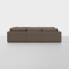 A modern, brown, three-seater sofa with clean lines and flat back cushions, viewed from the back against a plain white background.