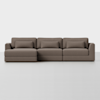 A modern, three-seat sectional sofa in brown upholstery with clean lines and low rectangular back cushions, set against a plain white background.