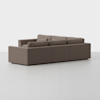 A modern brown sectional sofa with clean lines and three seat cushions, shown from the back and set against a plain white background.