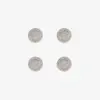 Four round, silver metal tokens arranged in a square pattern on a white background, each engraved with the word THUMA around the edge.