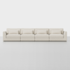 A modern, four-seat beige sectional sofa with matching rectangular cushions, shown against a plain white background.