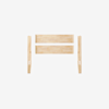 Two light wood bed frame panels and two matching side posts are arranged on a white background, showing parts of an unassembled bed headboard.