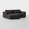 A modern dark gray sectional sofa with clean lines, featuring a left-facing chaise lounge and two matching rectangular cushions, set against a plain white background.