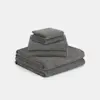 A stack of grey towels.
