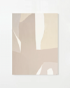 Minimalist abstract painting in beige, cream, and soft brown tones with irregular geometric shapes and overlapping forms on a light background.