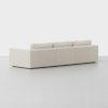 A modern, minimalist beige sectional sofa with clean lines and three back cushions, viewed from the back against a plain white background.