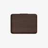 A rectangular, dark brown wooden tray with rounded corners, viewed from above against a plain white background.