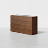 A modern, rectangular wooden dresser with a smooth finish and six drawers, set against a plain white background.