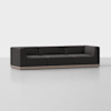 A modern, low-profile black sectional sofa with clean lines and a wooden base, set against a plain white background.