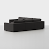 A modern, dark gray sectional sofa with clean lines and low-profile cushions, set on a plain light gray floor against a white background.