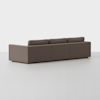 A modern, brown three-seat sofa with clean lines and rectangular armrests, viewed from the back against a plain white background.