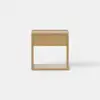 A minimalist wooden nightstand with a single drawer and open rectangular frame, set against a plain white background.