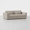 A modern light beige sofa with straight arms, two seat cushions, two back cushions, and two rectangular lumbar pillows, set against a plain white background.