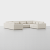 A large, modern, cream-colored sectional sofa with clean lines and plush cushions, arranged in an L-shape against a plain white background.