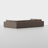 A large, L-shaped sectional sofa with brown upholstery, low backrests, and clean, modern lines, set against a plain white background.