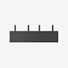 A rectangular, dark gray wall-mounted panel with four vertical mounting brackets evenly spaced along the top edge, set against a plain white background.