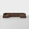 Large U-shaped modular sectional sofa in brown textured fabric, featuring clean geometric lines, low-profile design, and two chaise ends, photographed against a minimal white background.