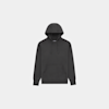 A plain, dark gray hooded sweatshirt with a front pocket and drawstrings, displayed on a light gray background.