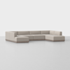 A modern, light beige sectional sofa with clean lines and a low-profile design, arranged in an L-shape on a smooth, light gray floor against a plain white background.