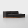 A modern sectional sofa with dark gray upholstery and a wooden base, set against a plain white background. The sofa has clean lines and a low-profile design.