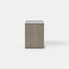 A modern, minimalist wooden nightstand with a rectangular shape, open base, and a single drawer partially pulled out, set against a plain white background.