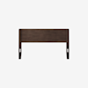 A dark brown wooden headboard with a rectangular panel design and straight legs, displayed against a plain white background.