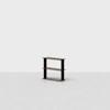 A small, dark wooden three-tiered shelf stands alone on a light gray floor against a plain white background.