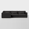 A modern, dark gray L-shaped sectional sofa with clean lines and rectangular cushions, set against a plain white background.