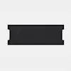 A rectangular piece of black material with two rectangular notches on each shorter side, centered on a plain white background.