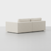 A modern, light beige sectional sofa with low-profile design and clean lines, shown on a plain light gray floor against a white background, viewed from the back angle.