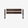 Dark brown wooden bed headboard and side rails set against a plain white background. The headboard features a simple, minimalist design with clean horizontal panels and two vertical support posts.