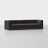 A modern, low-profile black sectional sofa with clean lines and a wooden base, set against a plain white background.