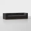 A modern, low-profile black sectional sofa with clean lines and a wooden base, set against a plain white background.