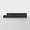 A modern, modular dark gray sectional sofa with low backrests and wooden base, set against a plain white background.