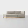 A modern, light gray sectional sofa with clean lines, low backrests, and a wooden base sits on a smooth, light-colored floor against a plain white background.