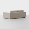 A modern, beige sectional sofa with clean lines and two back cushions, shown from a rear angle against a plain white background.