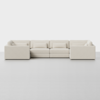 A modern, light beige sectional sofa with five seats and matching back and side cushions, set against a plain white background. The sofa has clean lines and a minimalist design.