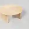 Round wooden coffee table with a smooth, light-colored surface and three wide, flat legs, shown on a light gray background.